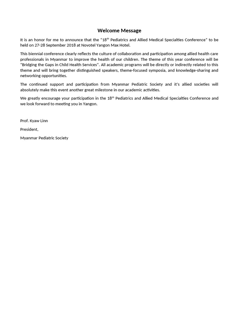 Welcome Message | PDF