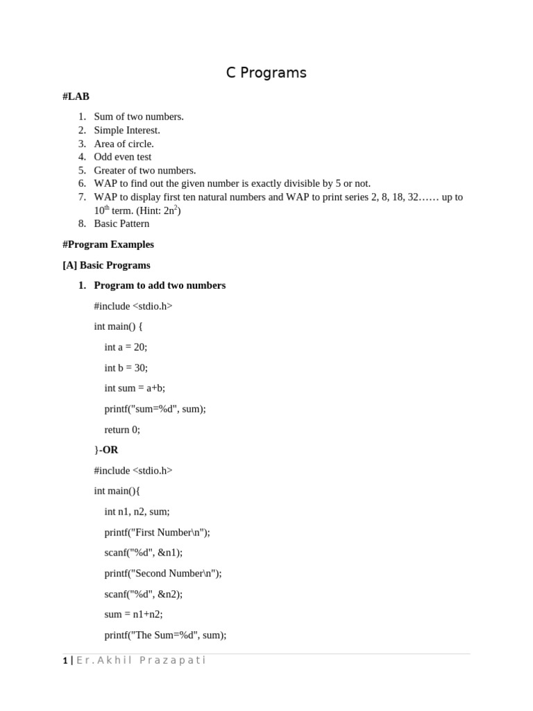 Class-10 C Programs | PDF