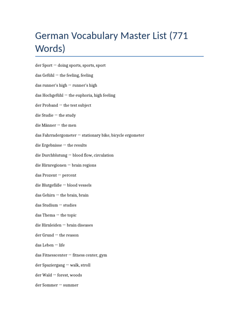 German Vocabulary Master List | PDF
