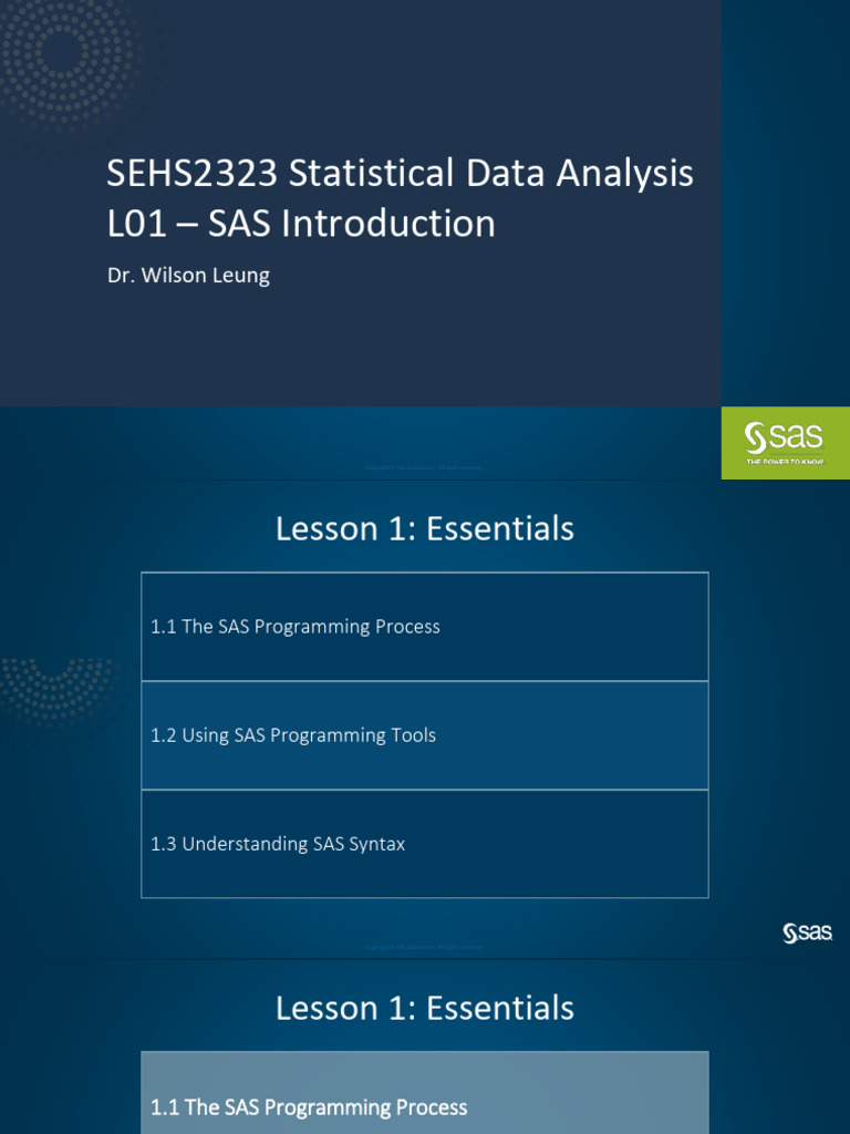 L01 SAS Introduction Student Version | PDF | Sas (Software) | Data
