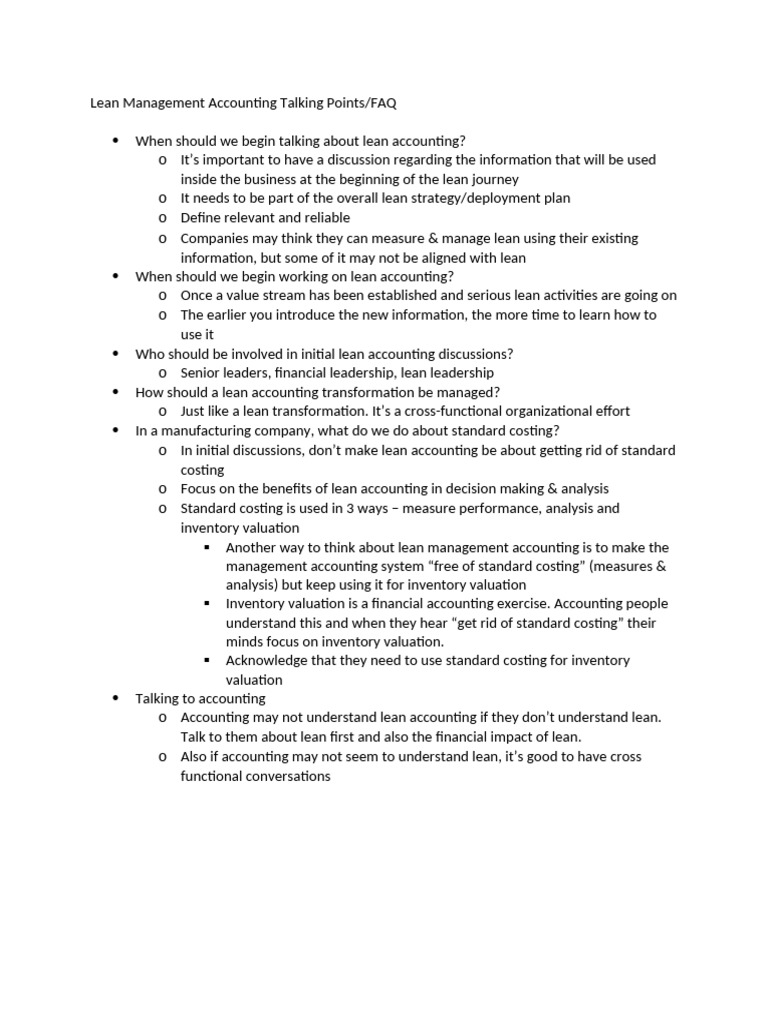 Lean Management Accounting FAQ | PDF