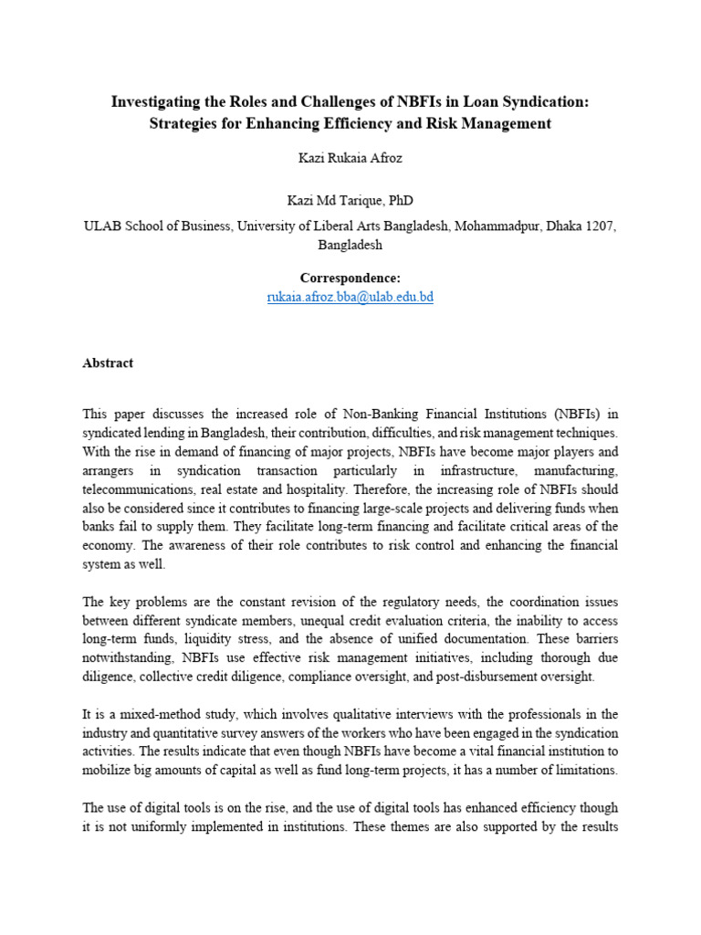 Forum Paper. Kazi Rukaia Afroz | PDF | Syndicated Loan | Qualitative ...