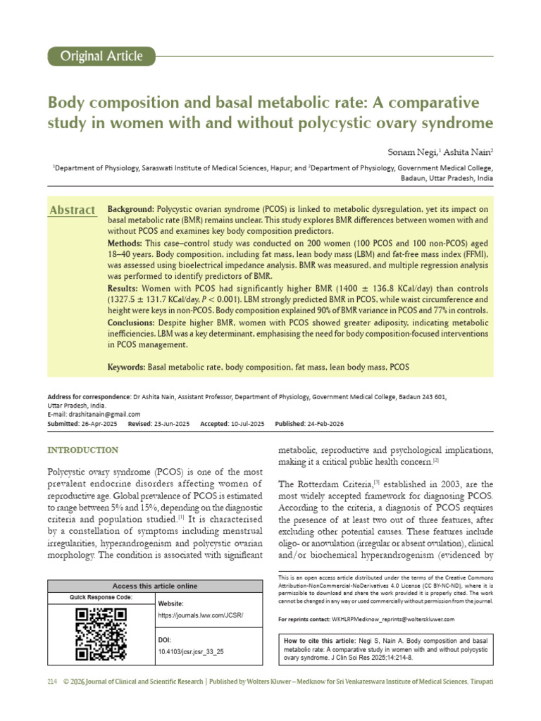 Body Composition and Basal Metabolic Rate A.2 | PDF | Polycystic Ovary ...