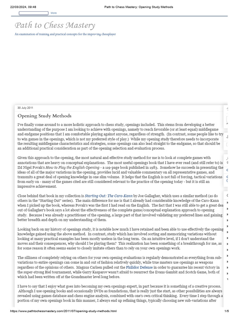 Path To Chess Mastery - Opening Study Methods | PDF