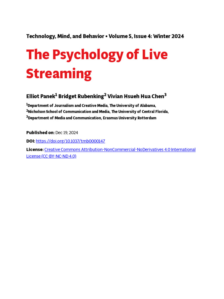 The Psychology of Live Streaming | PDF | Streaming Media | Human ...