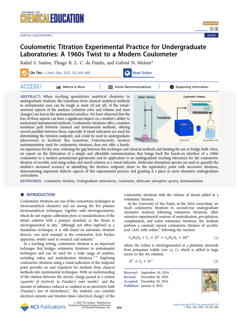 Coulometric Titration Experimental Practice For Undergraduate ...