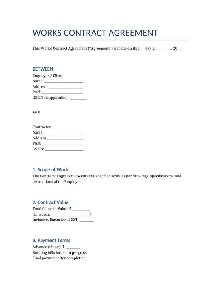Works Contract Agreement | PDF