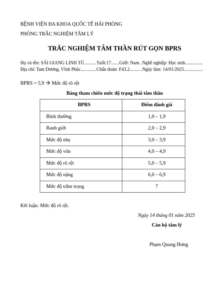 Mẫu BPRS | PDF
