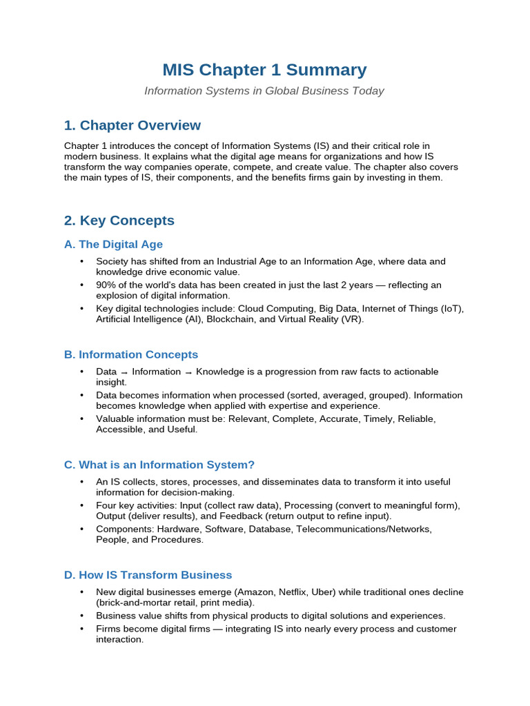 Ch1 MIS Summary | PDF