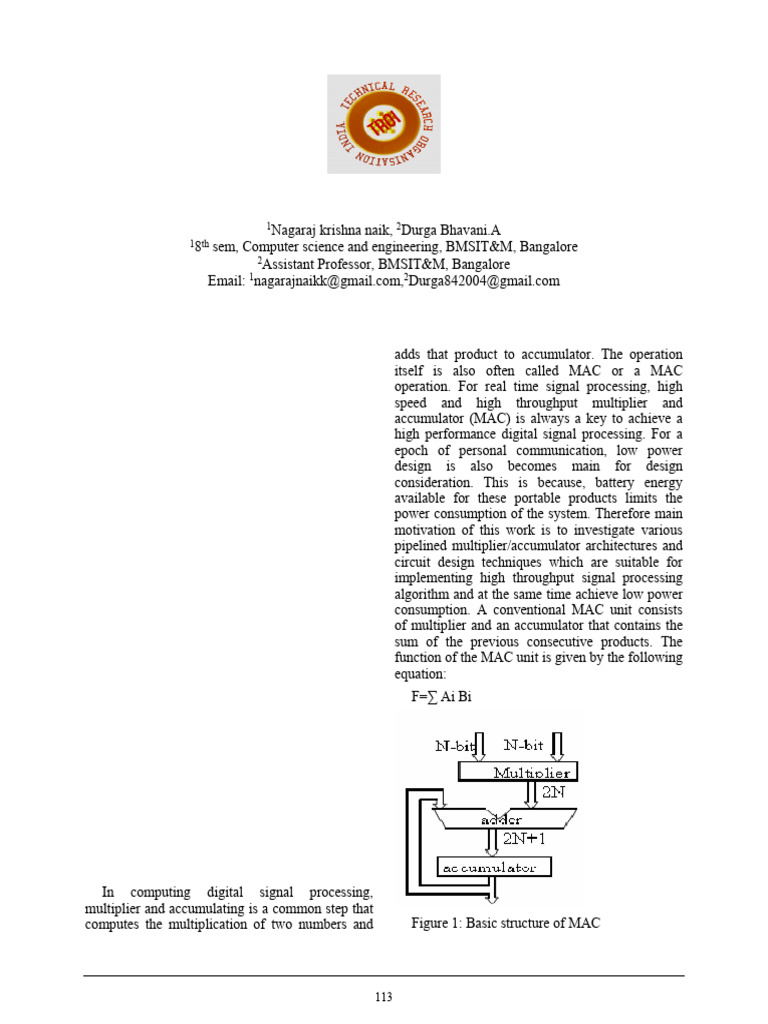 Vlsi Design of Low Power Mac Unit: Abstract-Digital Signal Processing ...