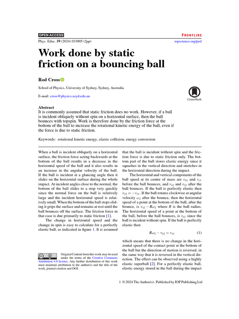 Work Done by Static Friction On A Bouncing Ball | PDF | Force | Friction