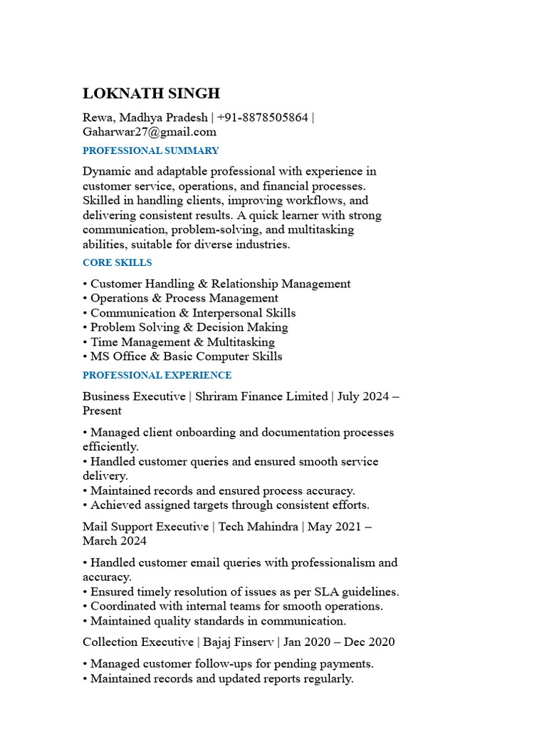 Loknath Singh Universal Resume | PDF