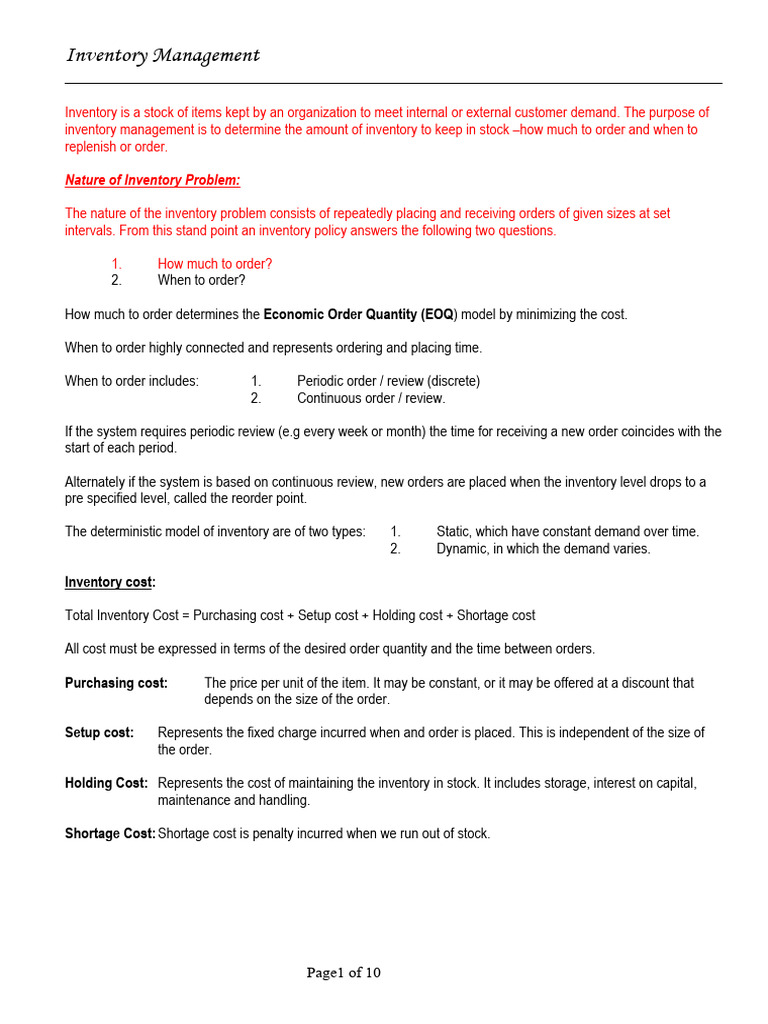 Inventory Management | PDF | Inventory | Business Economics