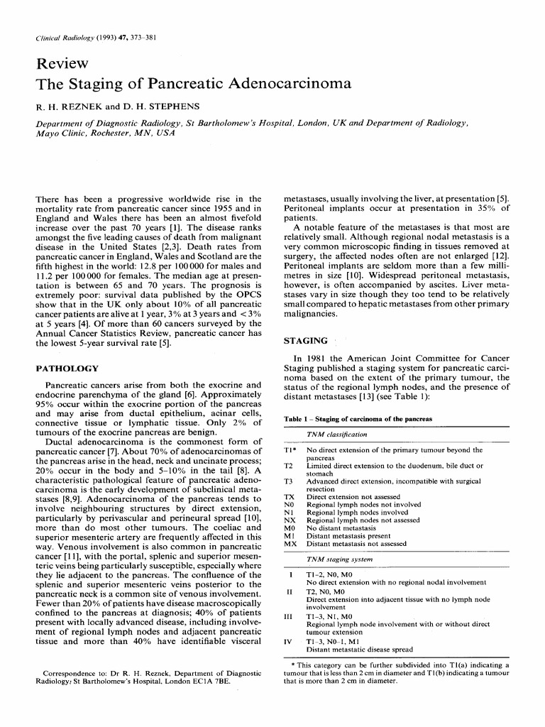 The Staging of Pancreatic Adenocarcinoma Ycrad | PDF | Metastasis | Cancer