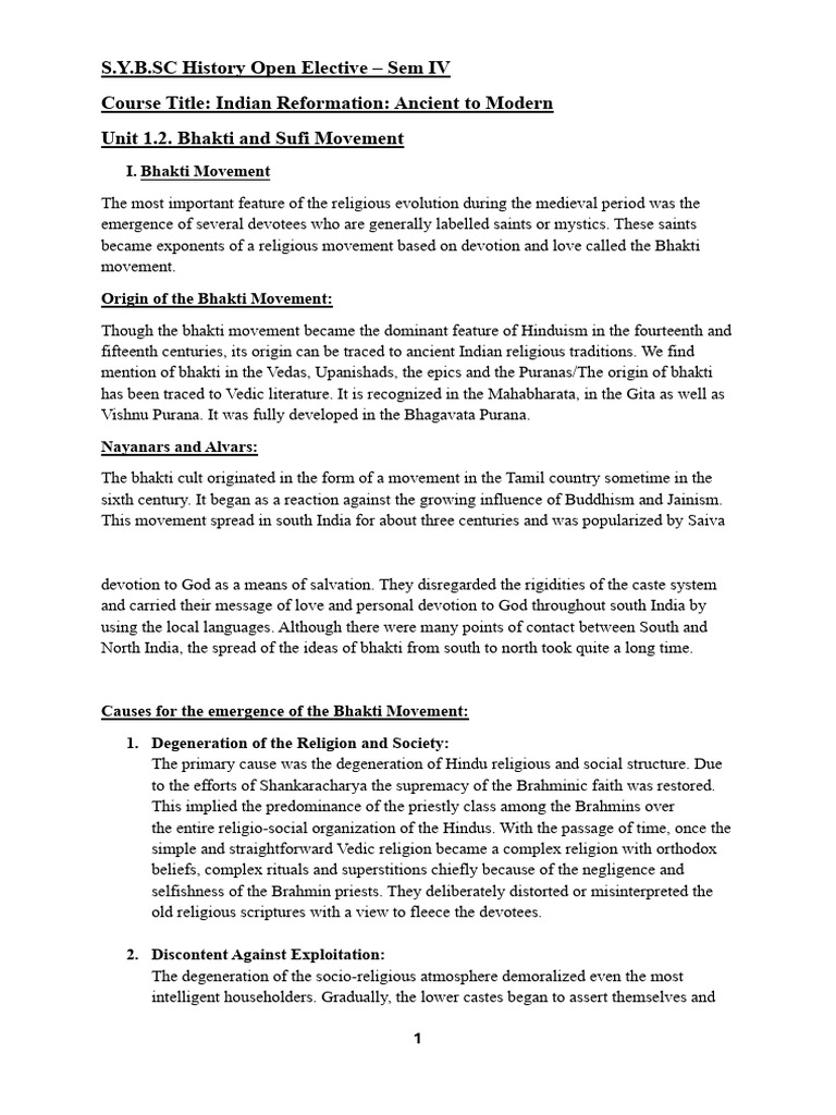 Unit 1.2. Bhakti and Sufi Movements | PDF | Bhakti | Bhakti Movement