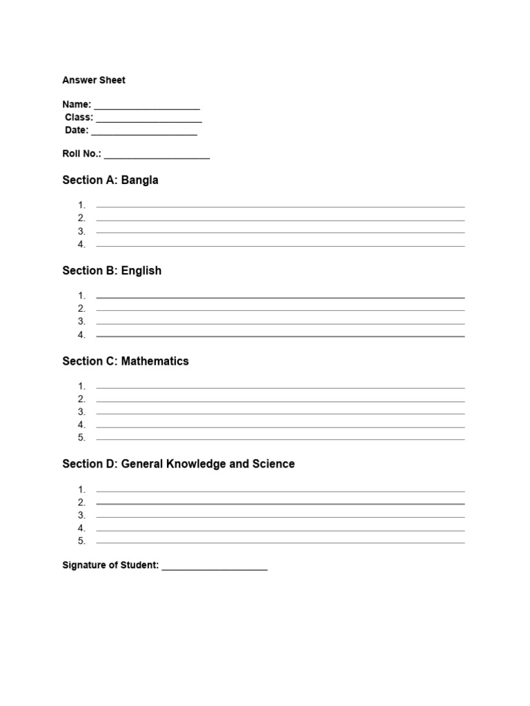 Answer Sheet | PDF