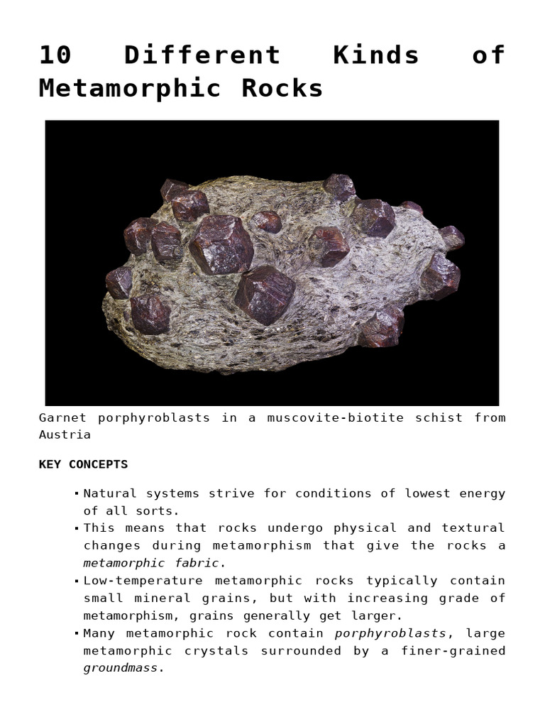 Different Kinds of Metamorphic Rocks | PDF | Slate | Minerals