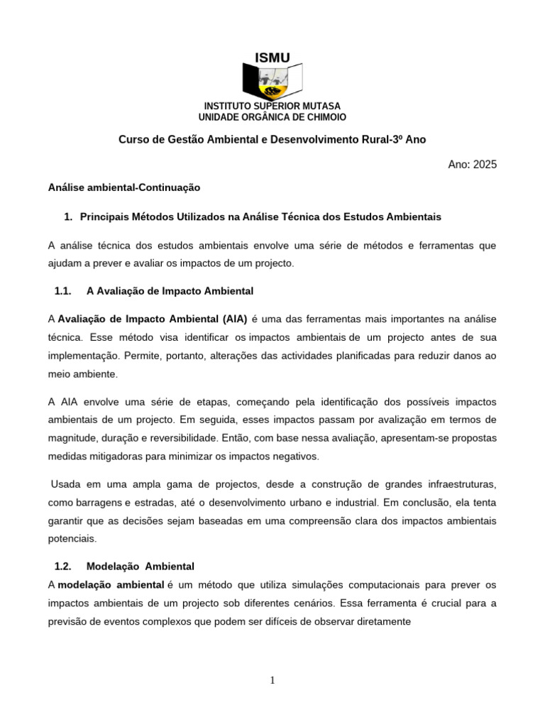 5.1. Tecnicas de Analise Ambiental | PDF | Ambiente natural | Avaliação ...