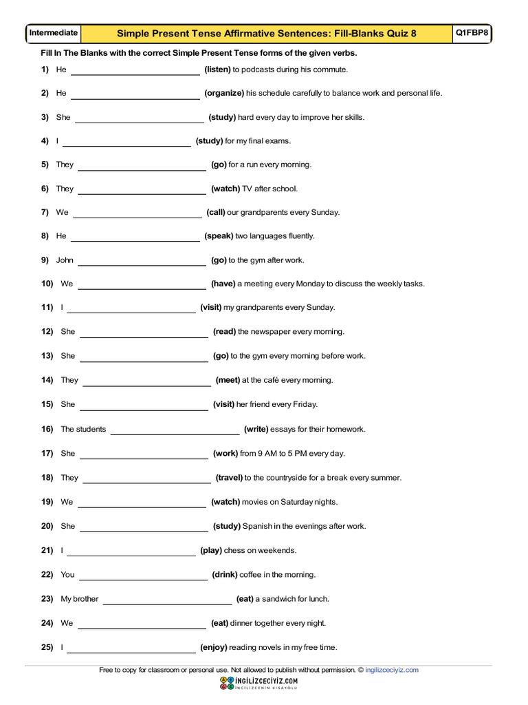 Simple Present Tense Exercises 8 | PDF | Linguistics | Linguistic ...
