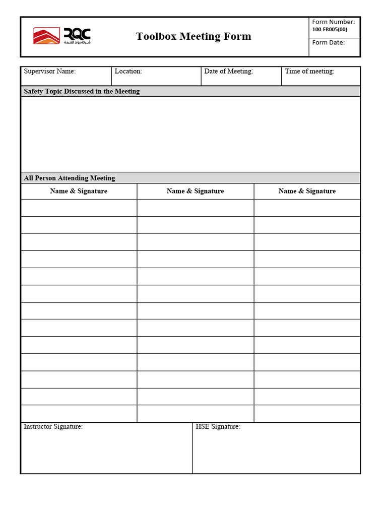 Toolbox Meeting Form | PDF