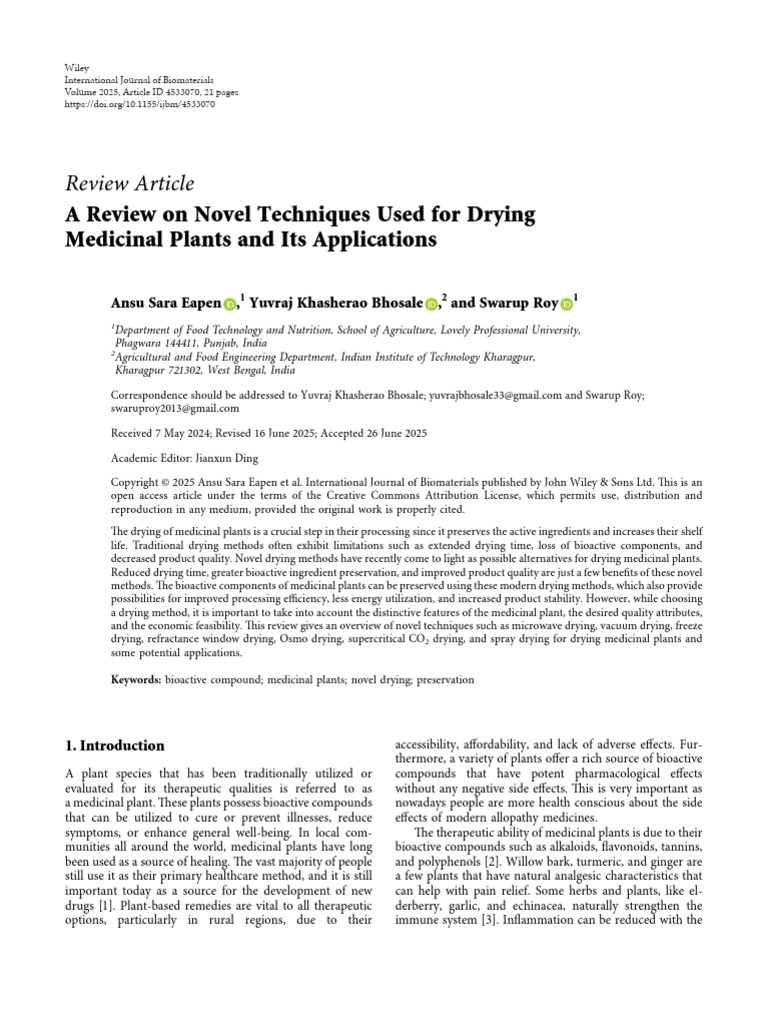 Novel Techniques Used For Drying | PDF | Medicinal Plants | Water