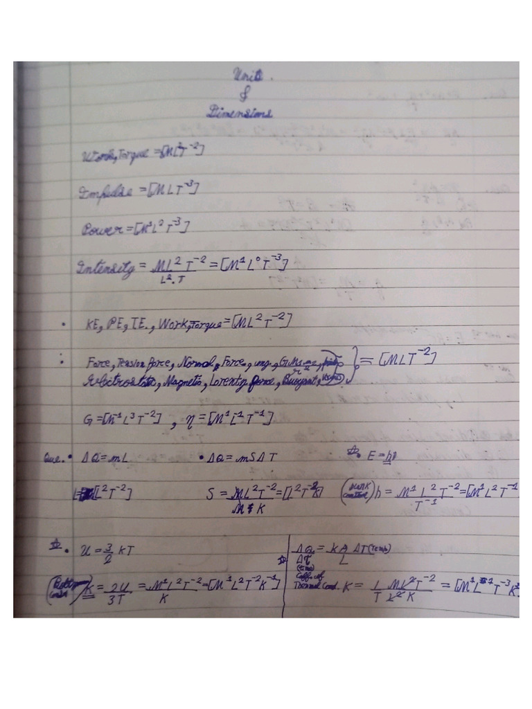 Units and Dimensions Short Notes | PDF
