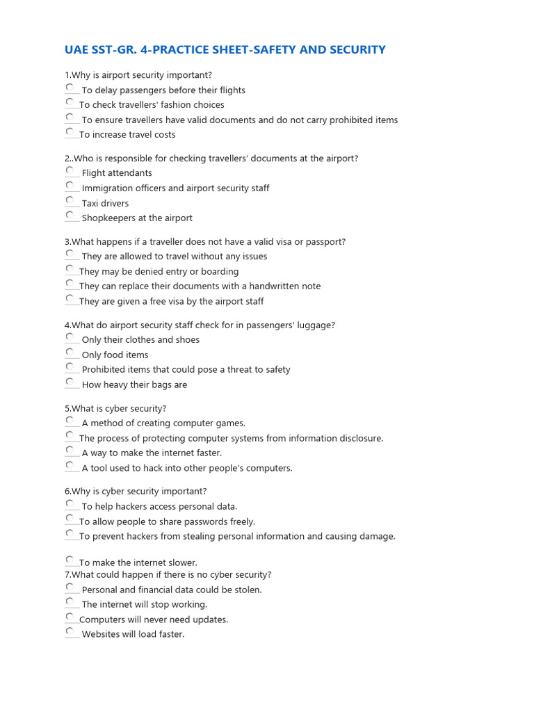 Uae Sst-gr. 4-Practice Sheet-safety and Security | PDF | Cyberbullying ...