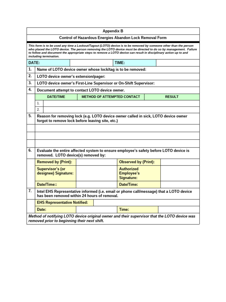 Appendix B Abandon Lock Form | PDF
