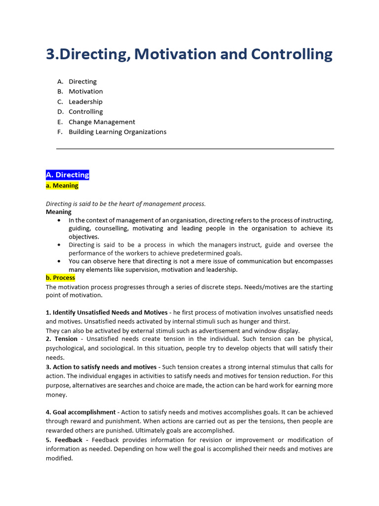 Bms Pom Unit 4 Outline | PDF | Motivational | Motivation