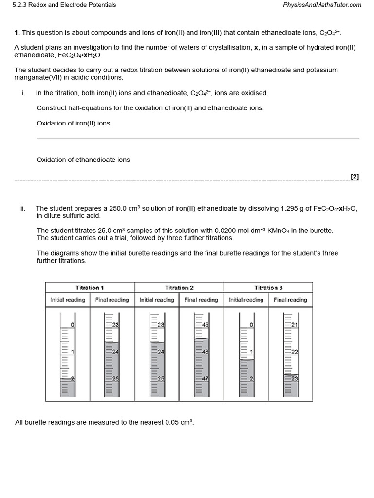 5.2.3 Redox and Electrode Potentials QP | PDF | Redox | Chemical Reactions