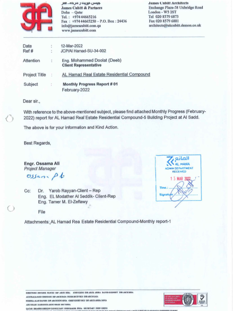 JCP Hamad SU 34 002 Monthly Progress Report 01 | PDF