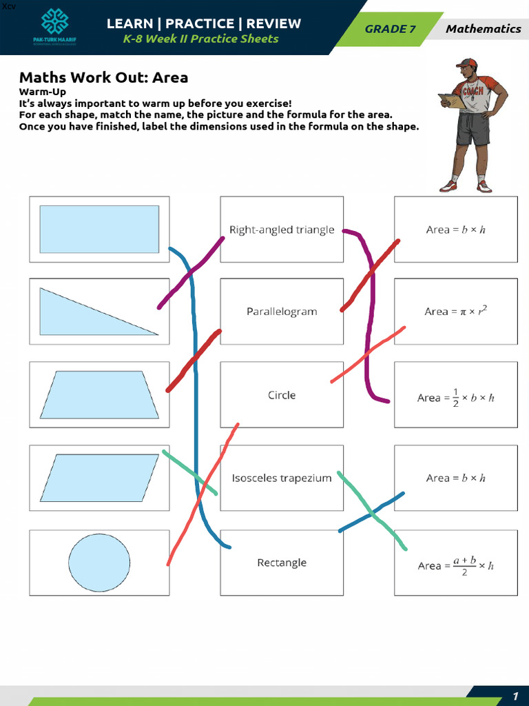 Grade 7 Mathematics Practice Sheet Week 2-2 | PDF | Area | Geometric Shapes