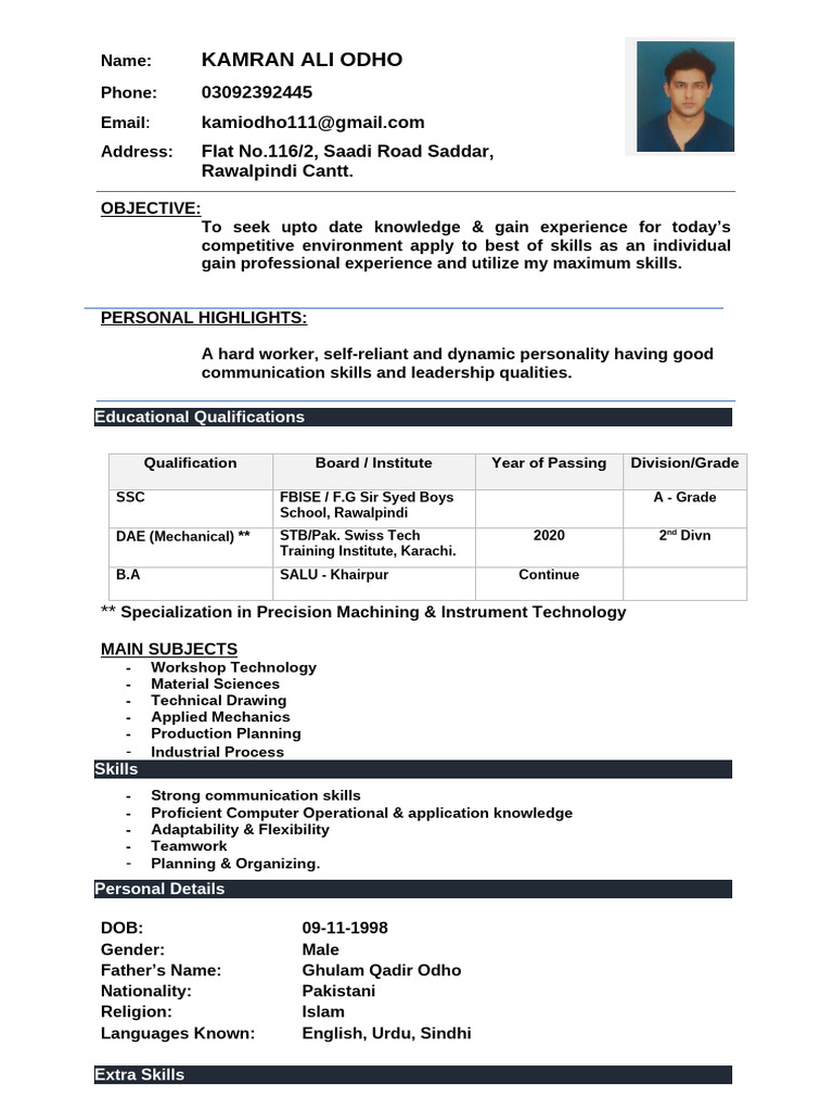 Bio Data Format For Jobs | PDF