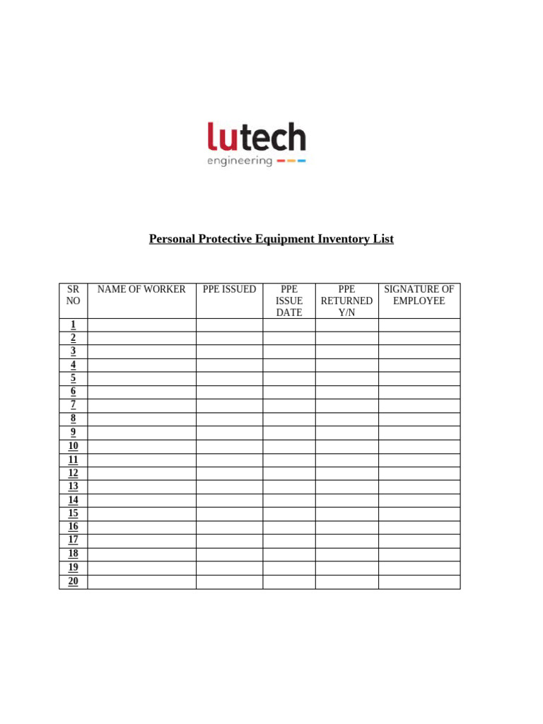 Personal Protective Equipment Inventory List | PDF