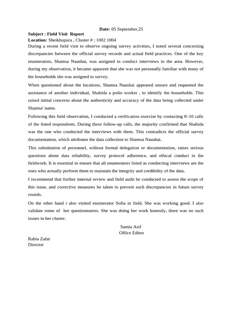 Field Report Shamsa 08sep25 | PDF