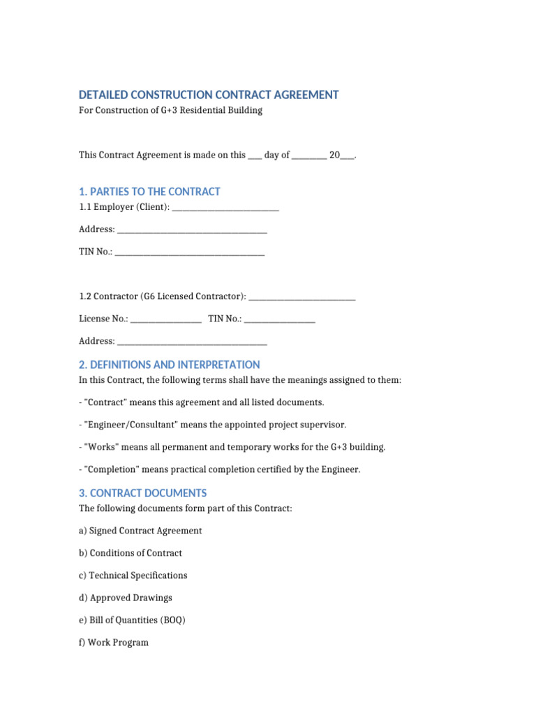 Detailed G6 G+3 Residential Construction Contract | PDF | Business ...