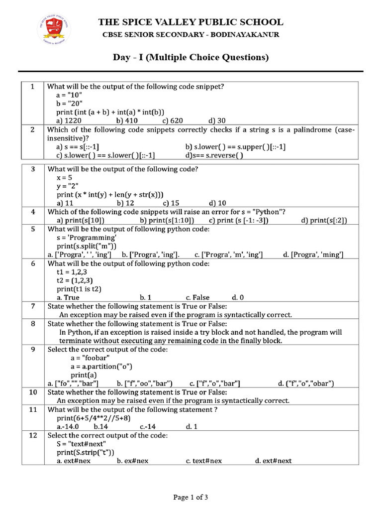 Day 1 - One Mark Test | PDF