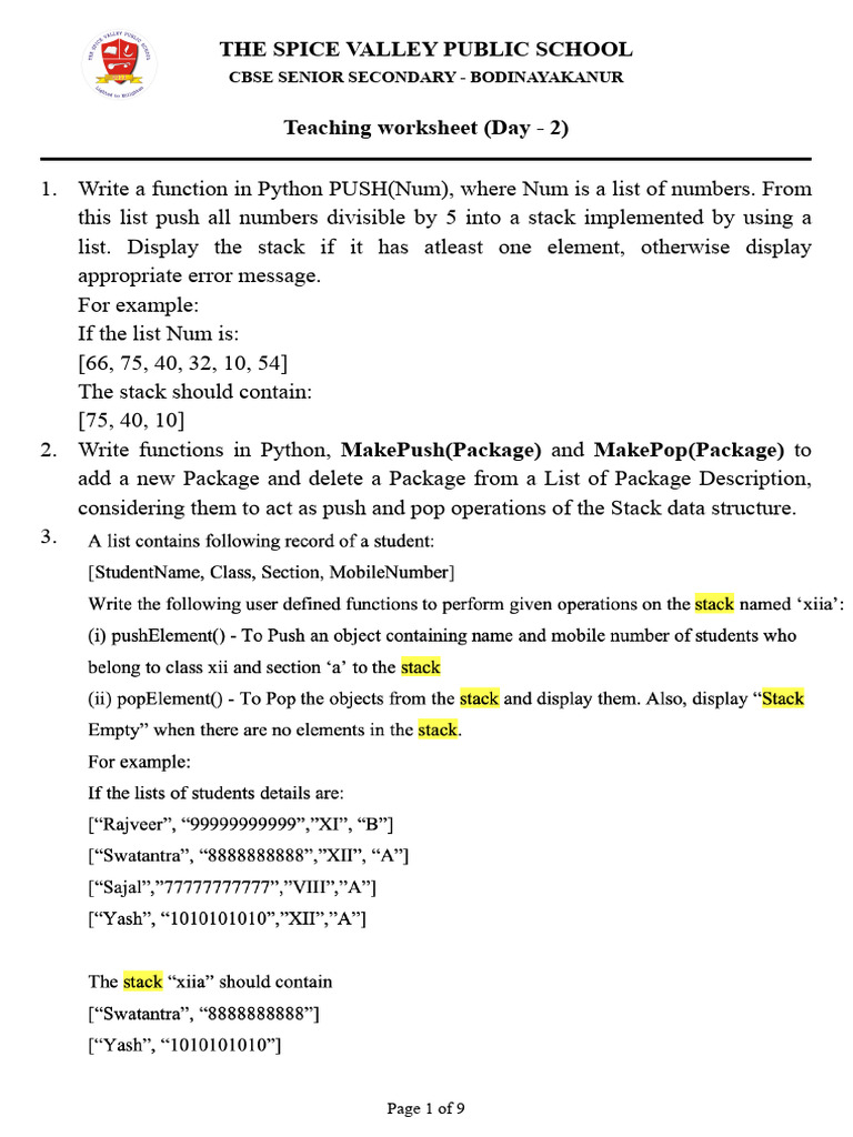 Teaching Worksheet - Day 2 | PDF | Comma Separated Values | My Sql