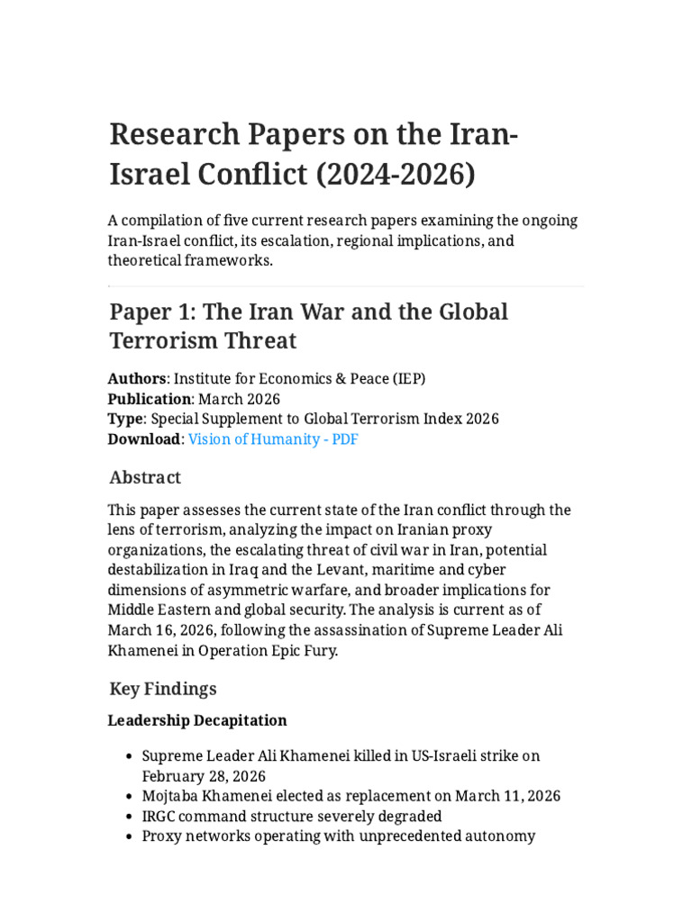 Iran Israel Conflict Research Papers | PDF | Deterrence Theory | Crime ...