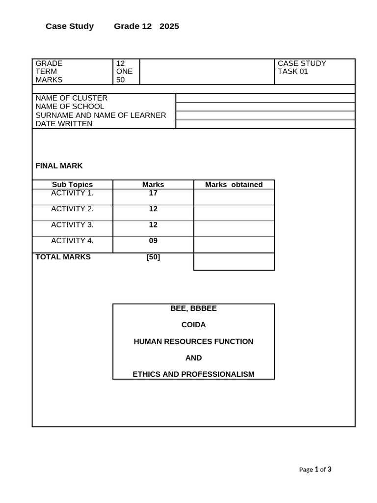 2025 Case Study Questions Grade 12 ENG FINAL | PDF | Economies | Business