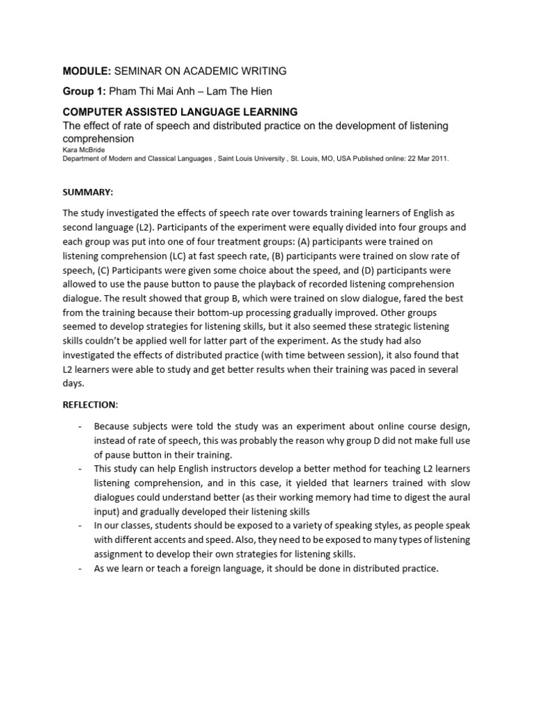 GROUP 1 - CALL - Summary+Reflection | PDF