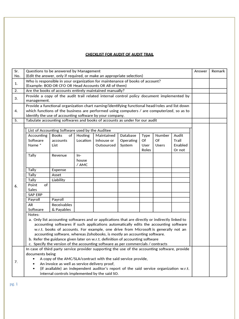 Checklist For Audit Trail - by Auditor | PDF | Audit | Software