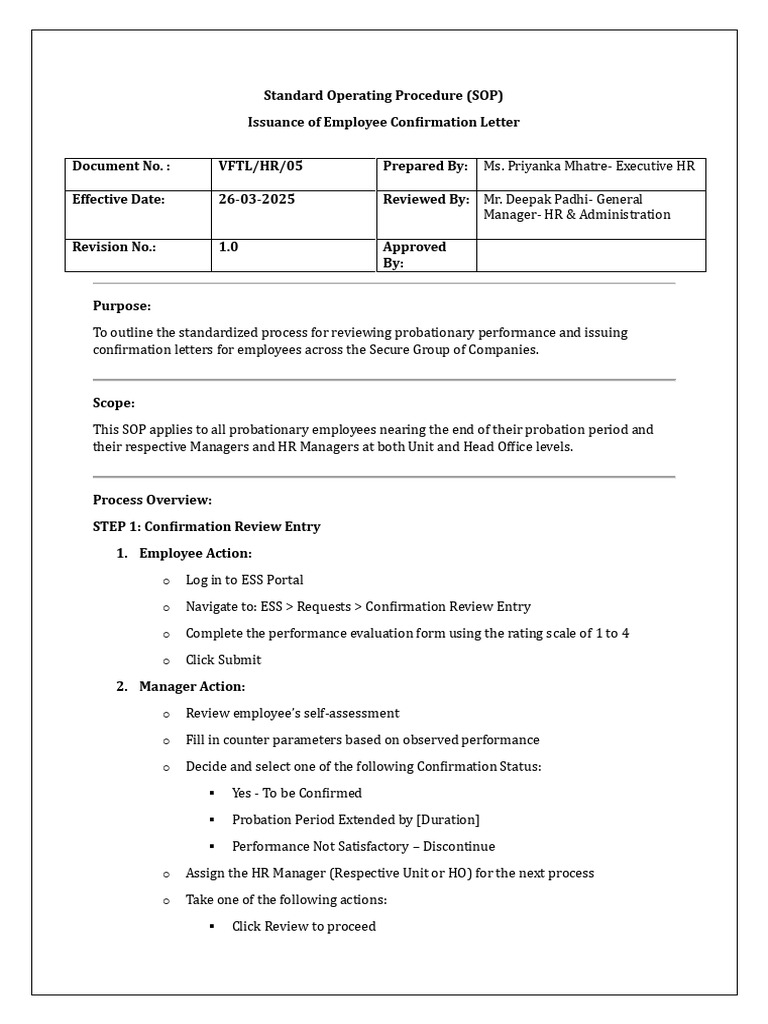 SOP-Issuance of Employee Confirmation Letter | PDF | Computing
