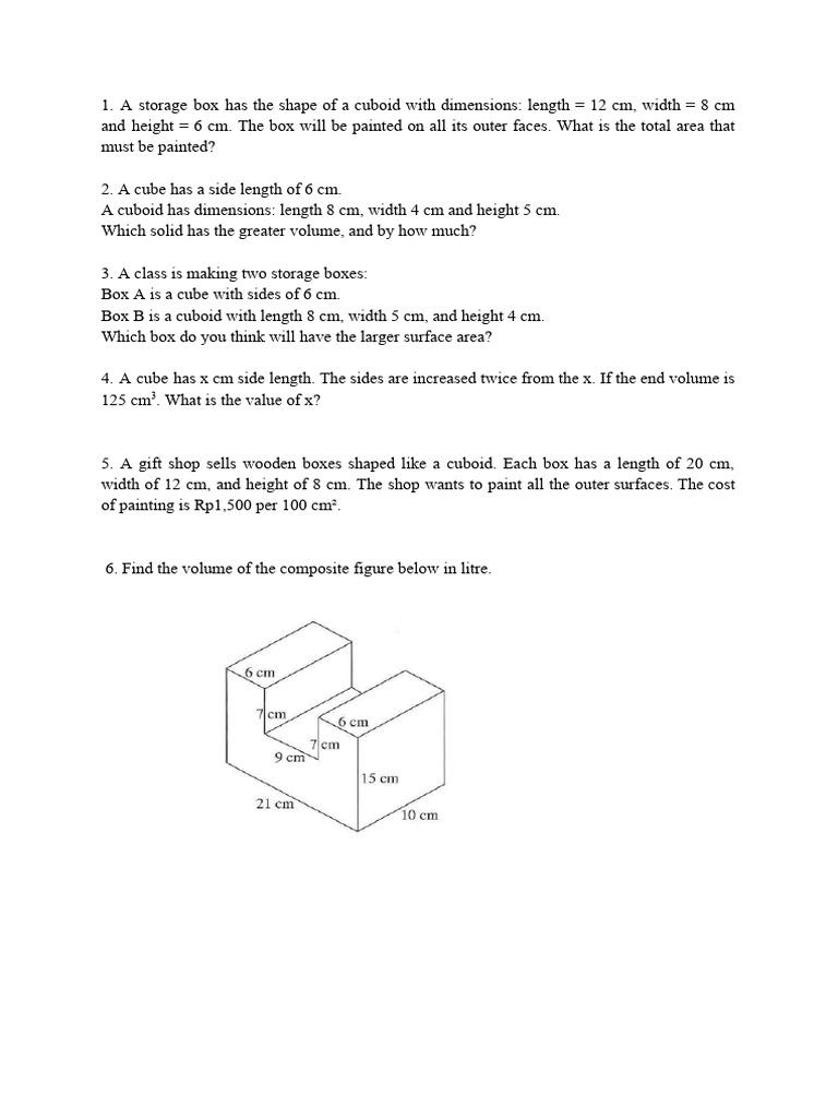 Exercise Global Math (Volume and Surface Area of Cuboid and Cube) | PDF