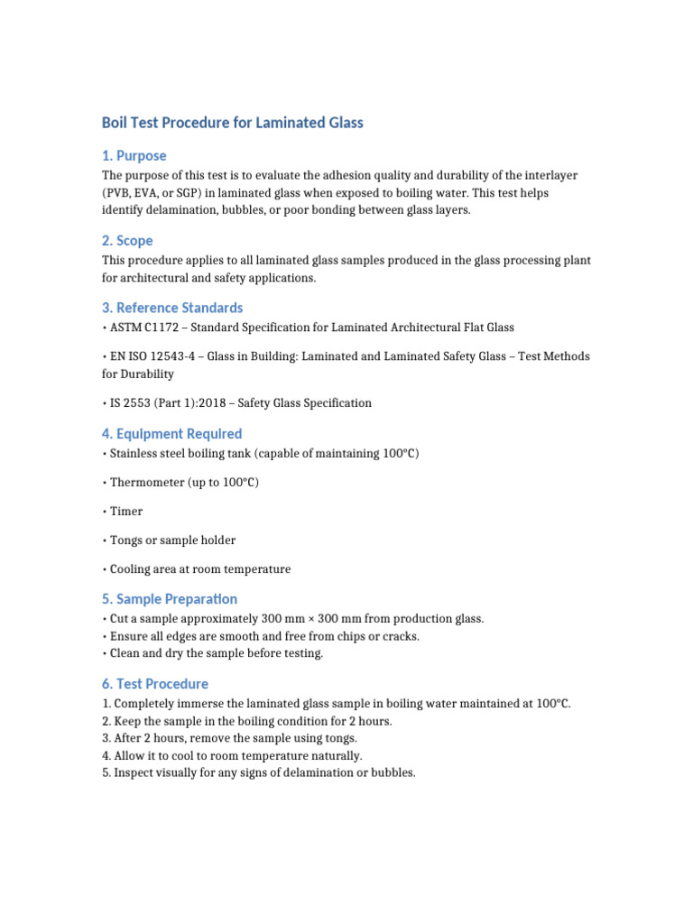 Boil Test Procedure For Laminated Glass | PDF