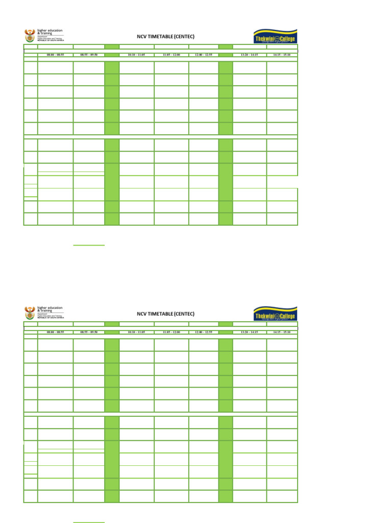 NCV 2026 Timetable Monday Provisional v2 | PDF