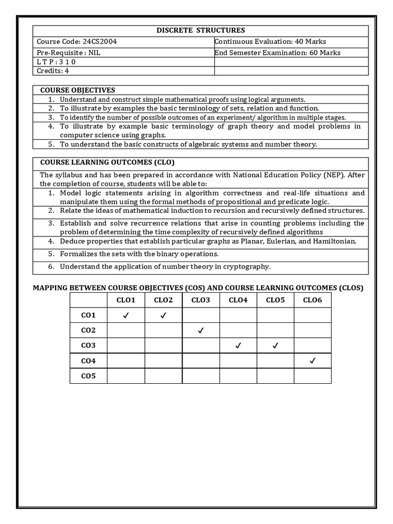 Discrete Structures Syllabus | PDF