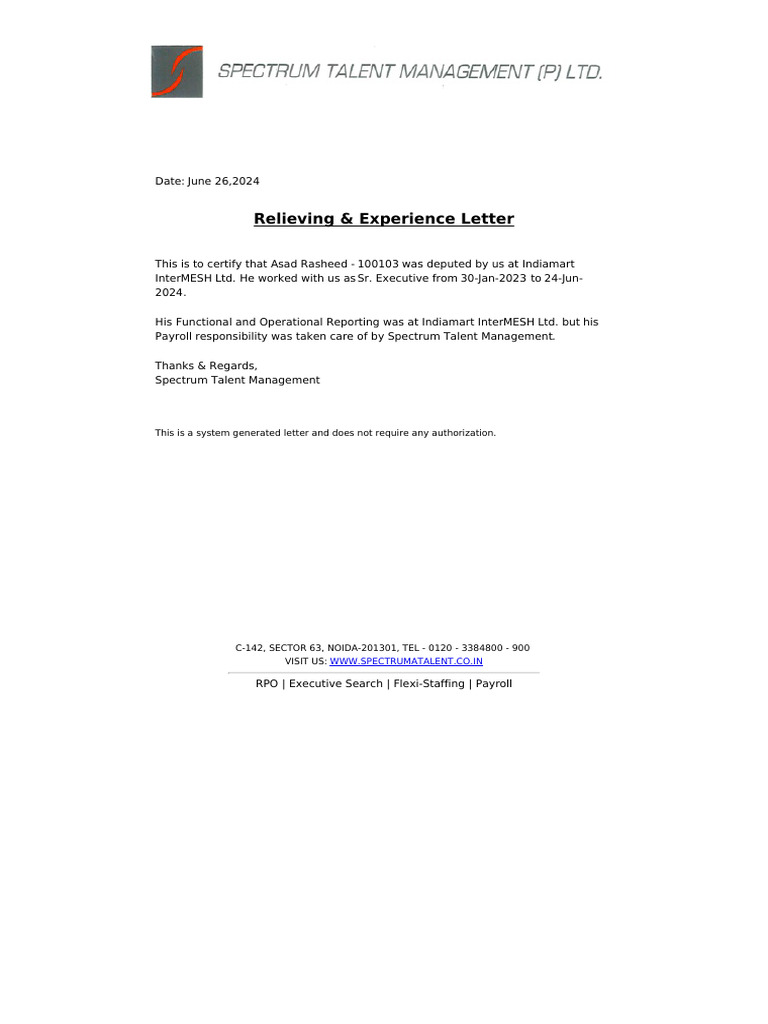 Reliving Letter | PDF