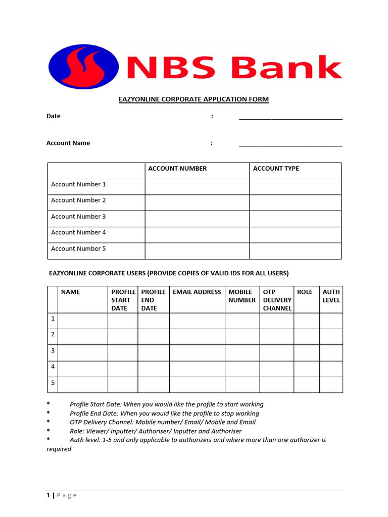 EazyOnline Corporate Application Form 1 | PDF | Online Banking | Banks ...