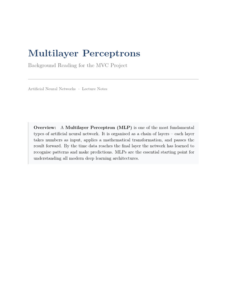 Multi Layer Perceptron (MLP) | PDF